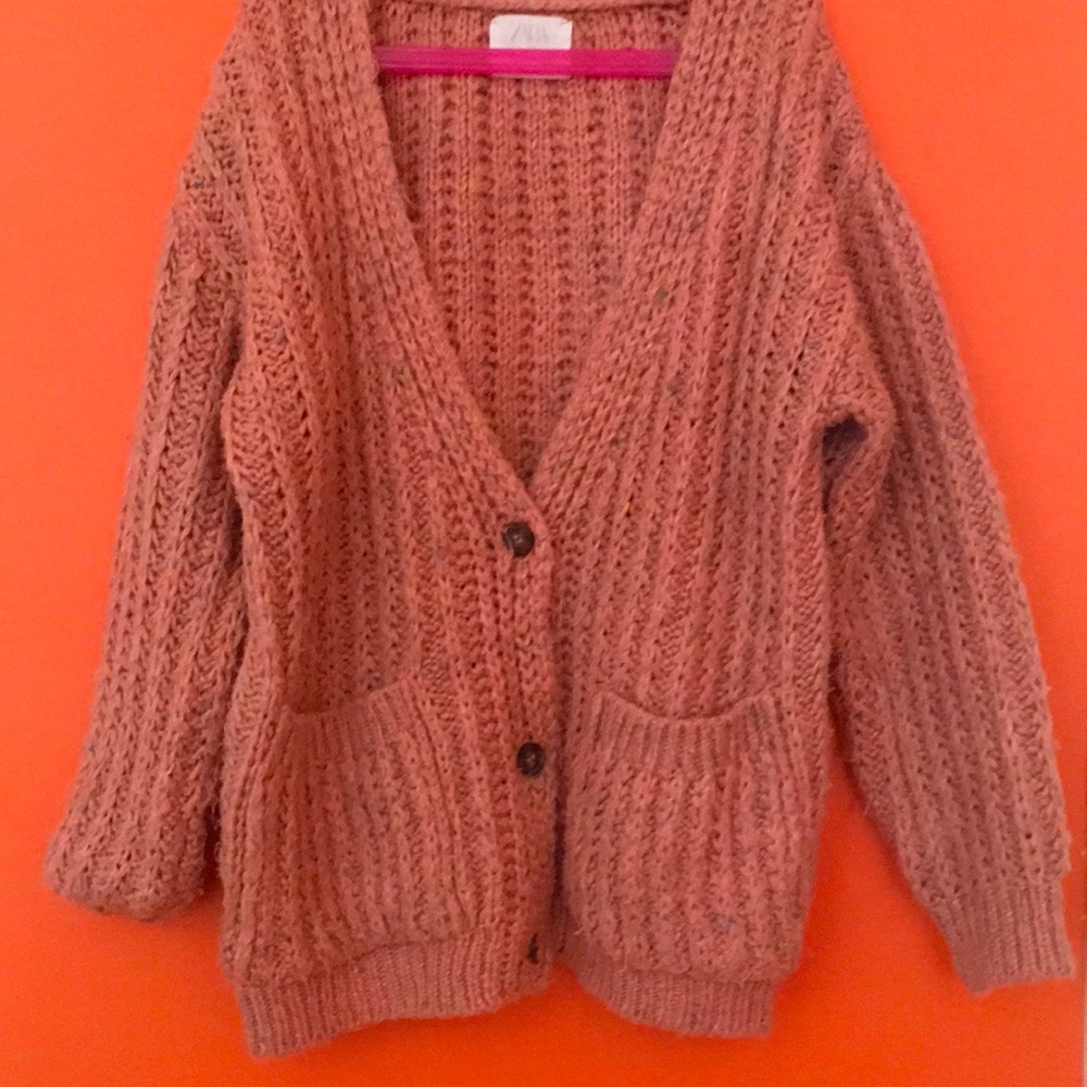 Knitted sweater cardigan pink confetti girl’s Zara